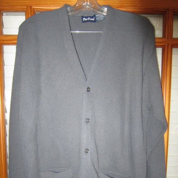 Par Four Cardigan Grampa Sweater Gray Men's Large 42-44 USA Made Vintage - Picture 2 of 9